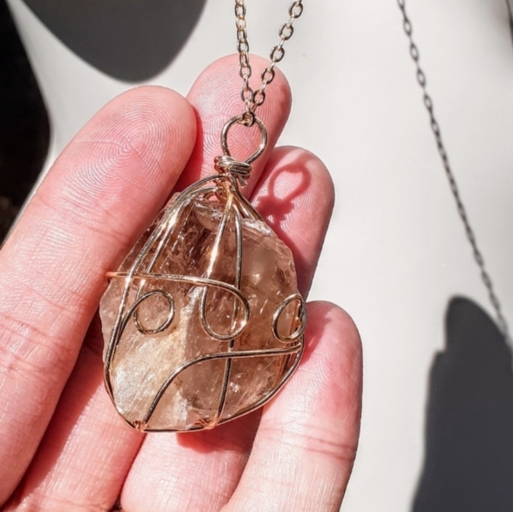 Wire wrapped Genuine smokey Quartz necklace